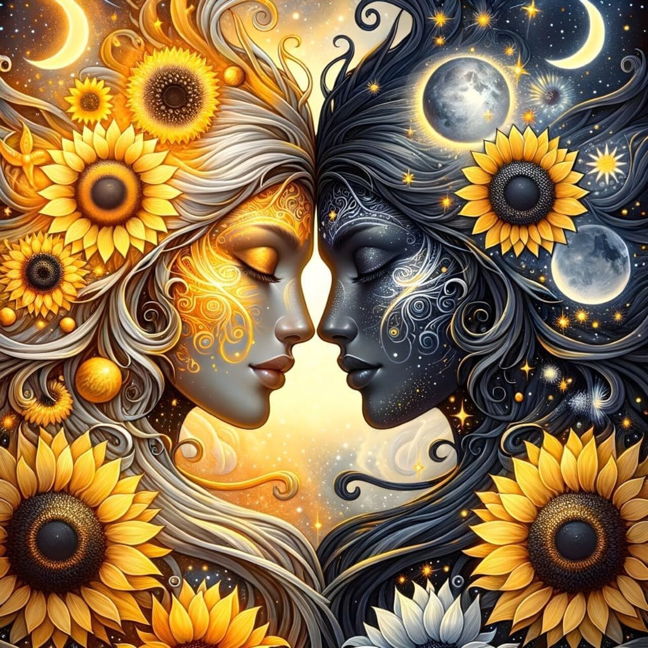 Diamond Art Kits for Adults - Sunflower Sun Moon Diamond Painting Kits DIY 5D Full Drill Diamond Dots Paintings with Diamonds Gem Art and Crafts for Home Decor 12x12 Inch